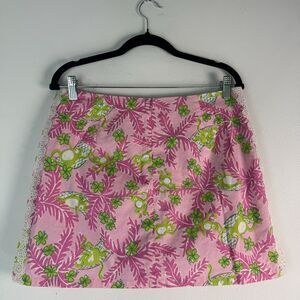 Lilly Pulitzer Pink + Lime green Shorts Skirt cotton monkey skirt sz 8